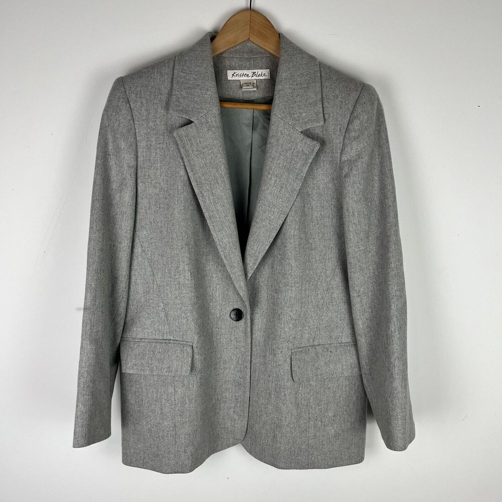 Kristen Blake Jacket sz M heather grey lined 100% merino wool career bla…